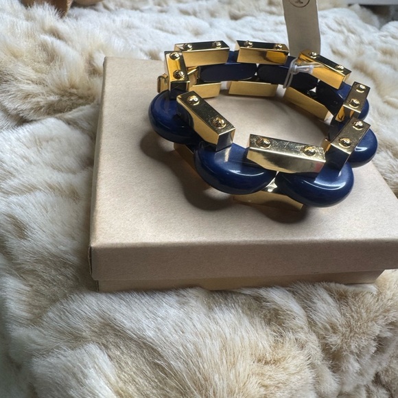 Tory Burch Chunky Gold and Blue Chain Bracelet - Picture 6 of 10